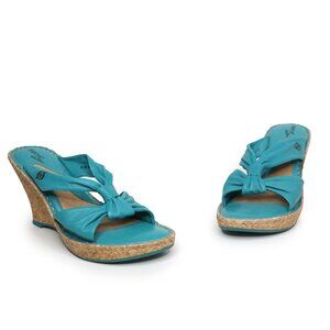 Born Driless Monte Carlo Leather Cork Wedge Sandal Turquoise Blue Strappy Mule